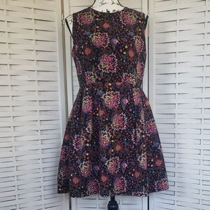 Sleeveless Floral Fit & Flare Dress in Black and Multicolor